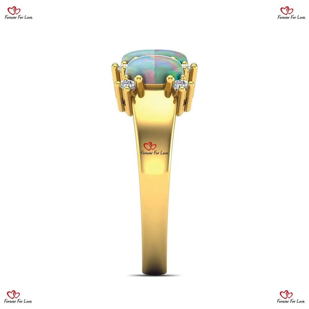 Elegant Natural Oval Opal Three Stone Engagement Ring Forever For Love
