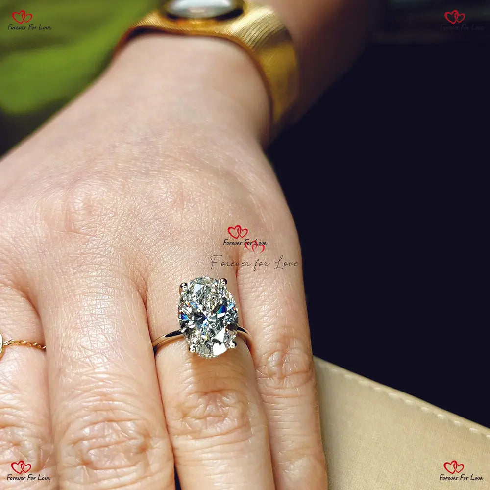 Hidden Halo Oval Engagement or Wedding Ring In Solid Gold Forever For Love