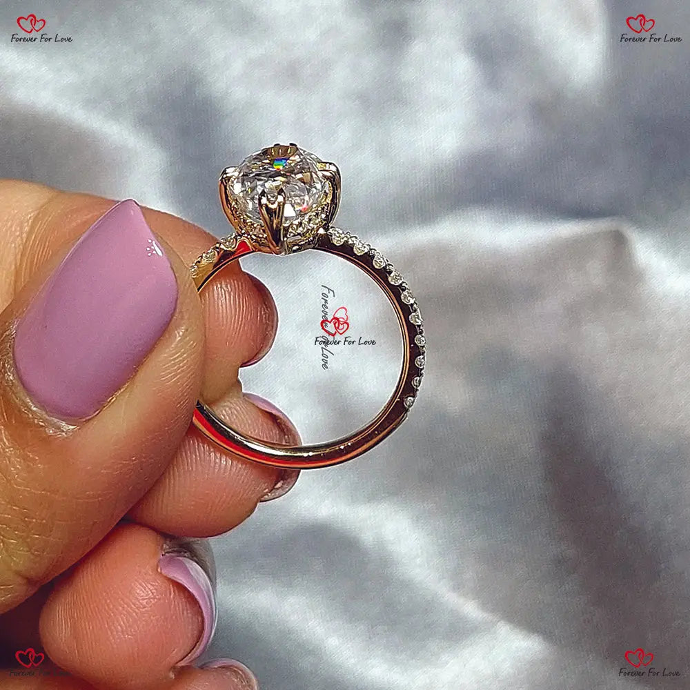 Unique Vintage Style Crushed Ice Oval Moissanite Ring | Pave Diamond Gold Engagement Ring Forever For Love