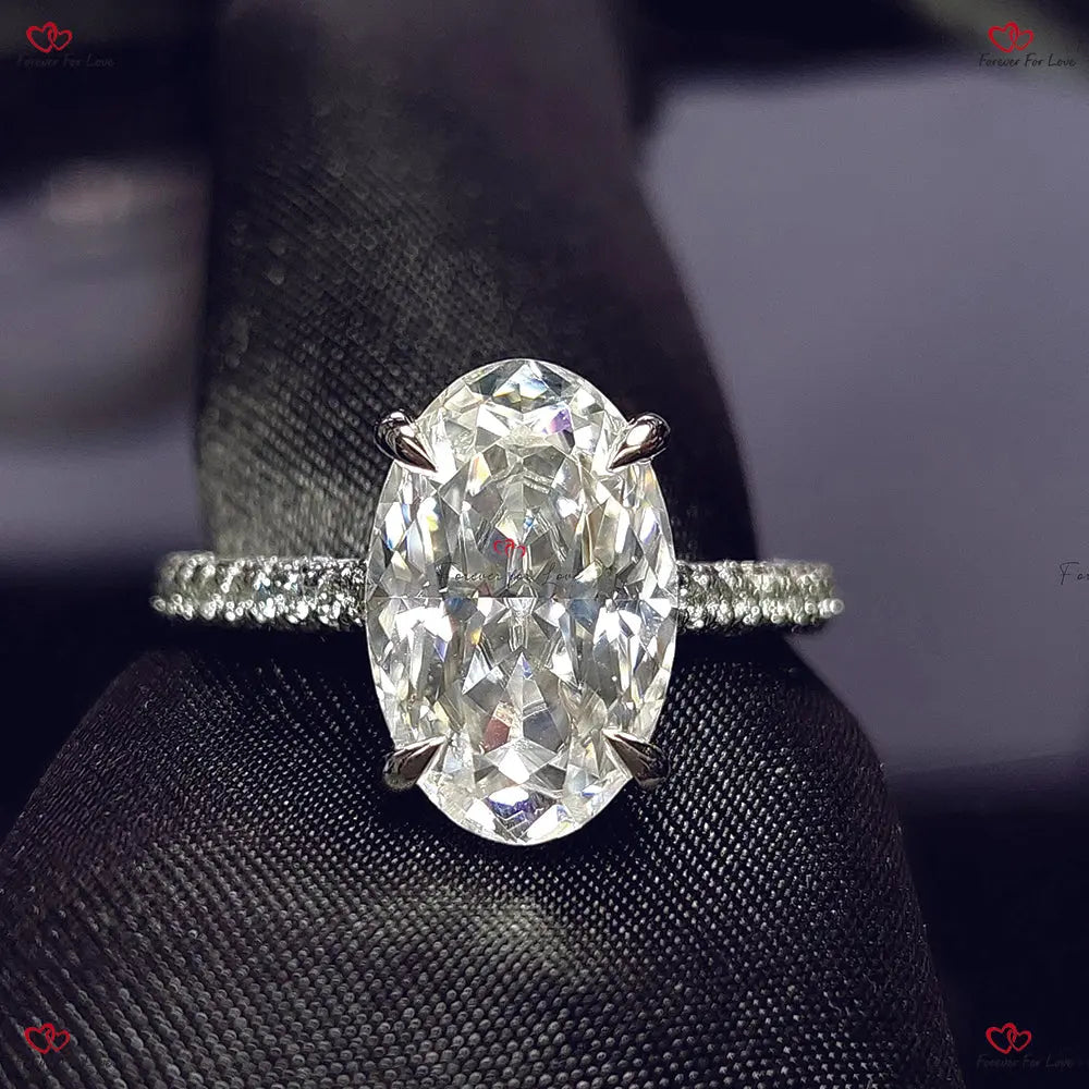 Bague De Fiançailles Ovale En Or Blanc 14 Carats Avec Tanzanite Et Diamants - Taille US7, Fait Main