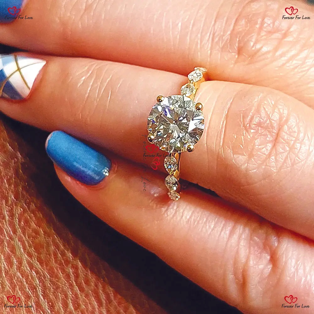 Round Diamond Ring In Marquise Pave Band Forever For Love