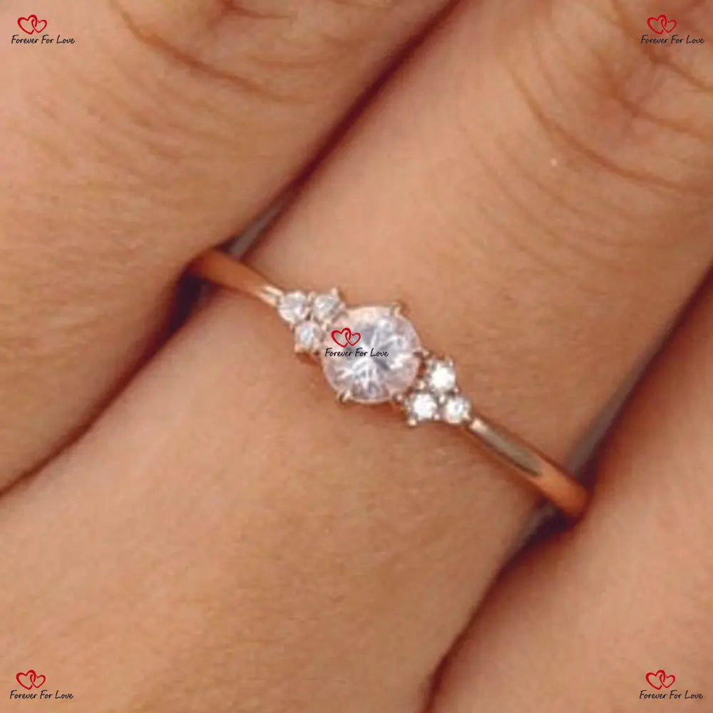 Round Diamond Three Stone Cluster Engagement Ring in Rose Gold Forever For Love