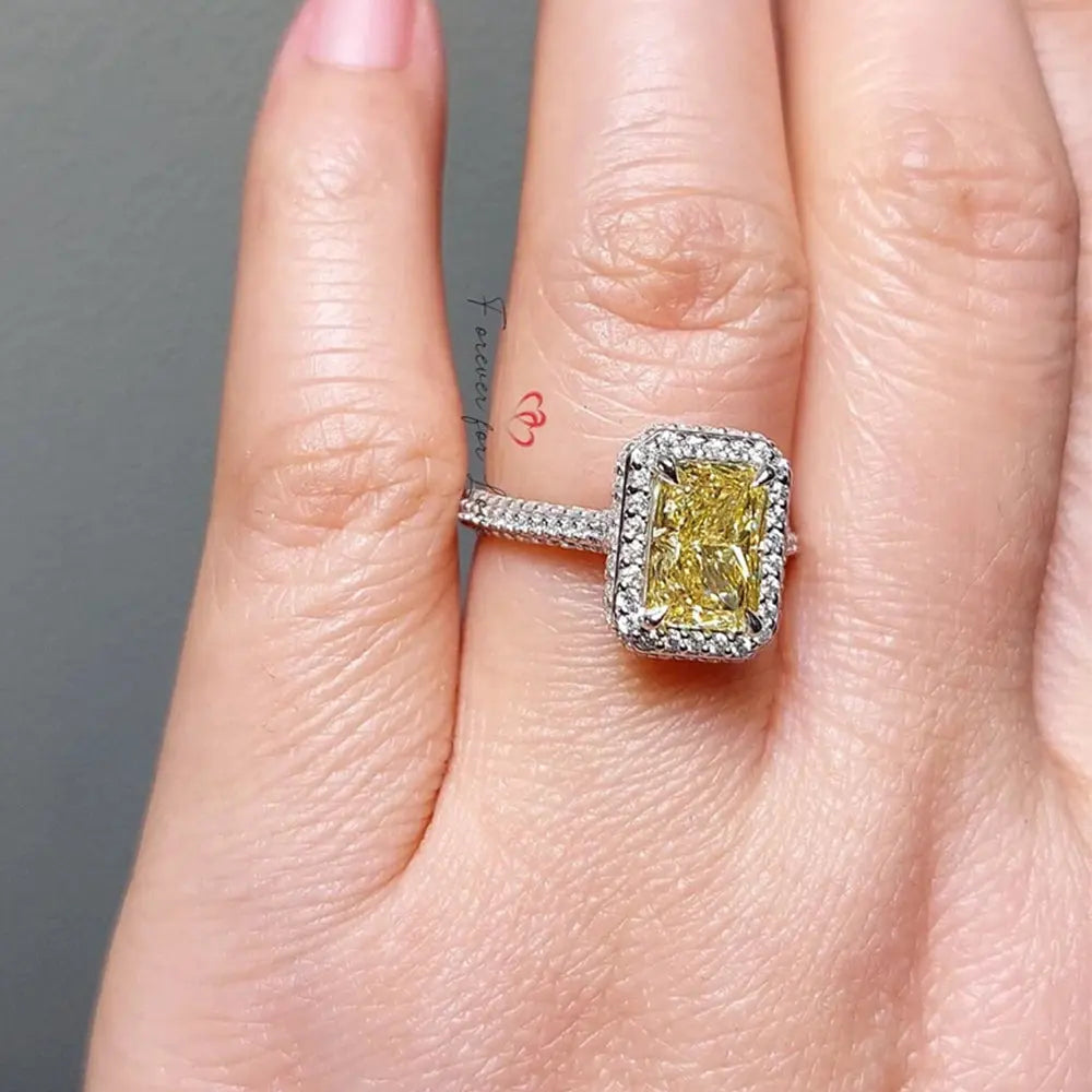 3 Ct IGI Lab Grown Yellow Radiant Cut Diamond Wedding Ring Forever For Love