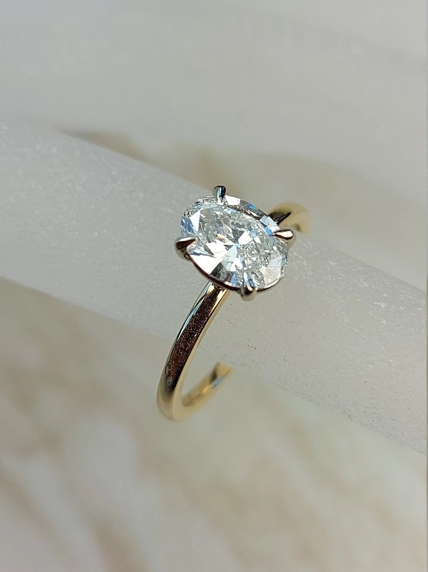 Bague de fiançailles solitaire taille ovale Oval cut 1Ct Moissanite taille brillant engagement ring in Gold or Platinum — custom handcrafted by Forever For Love