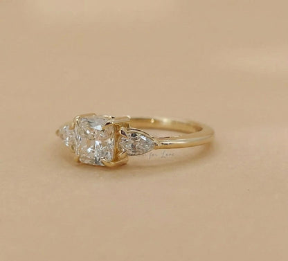 1.5 Ct IGI Certified Cushion Lab Diamond Three Stone Engagement Ring