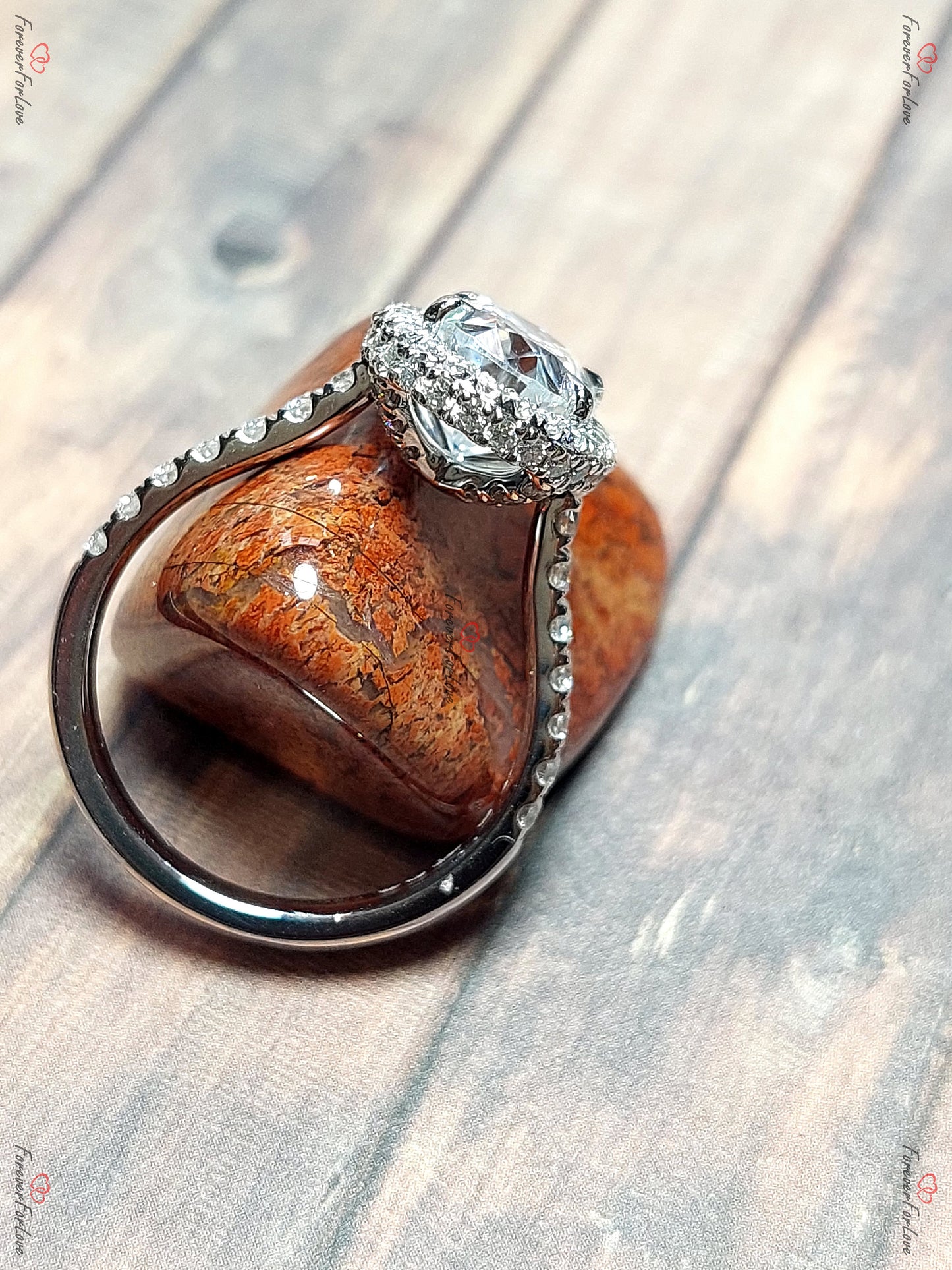 2 Ct Oval Diamond, Moissanite Halo Engagement Ring Oval cut 1Ct Moissanite Brilliant Cut engagement ring in 935 Argentium Silver — custom handcrafted by Forever For Love