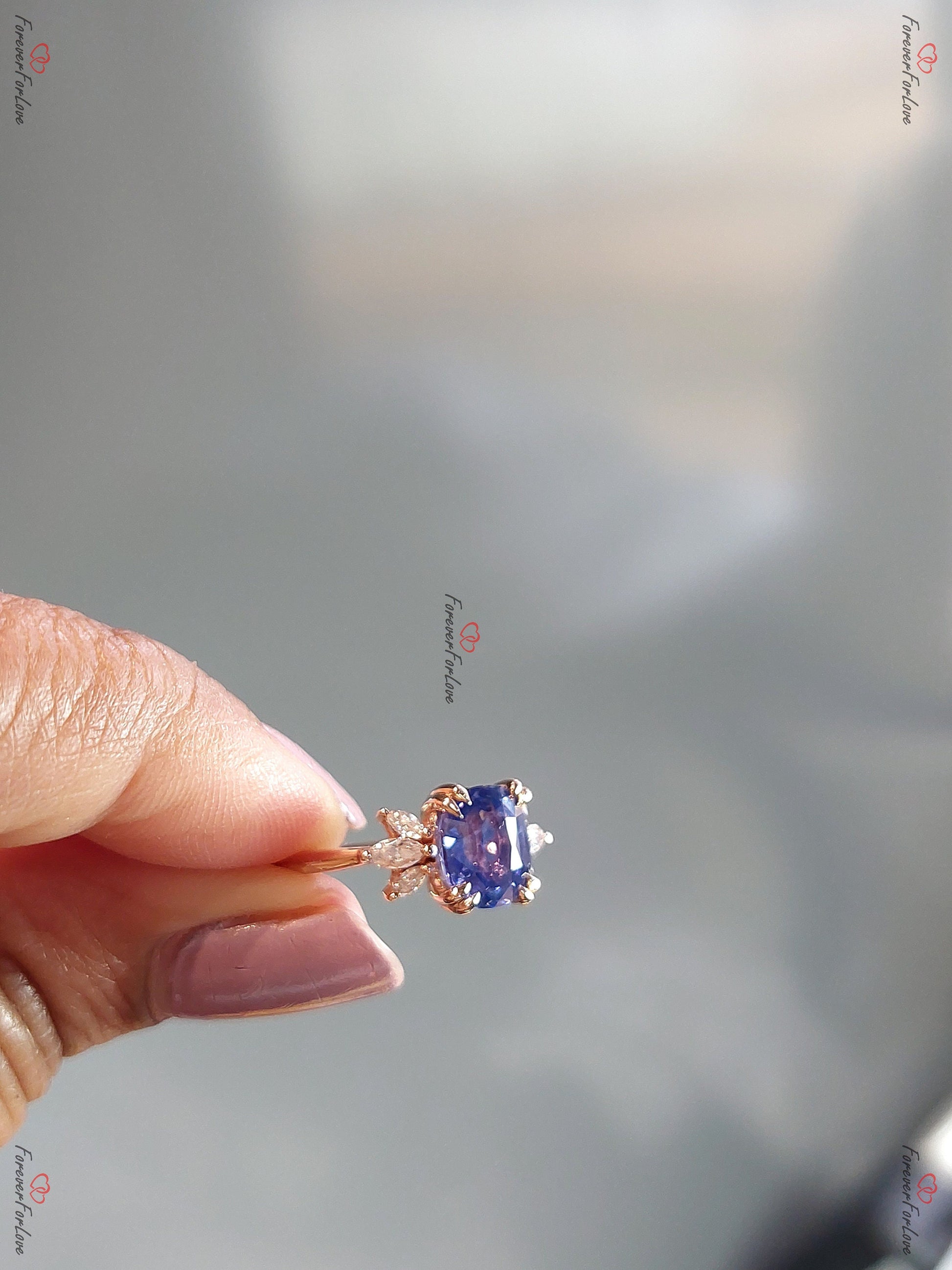 Marquise Blue Diamond, Sapphire Engagement Ring