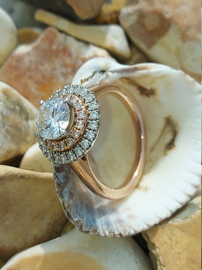 Round Natural Diamond, Moissanite Halo Engagement Ring