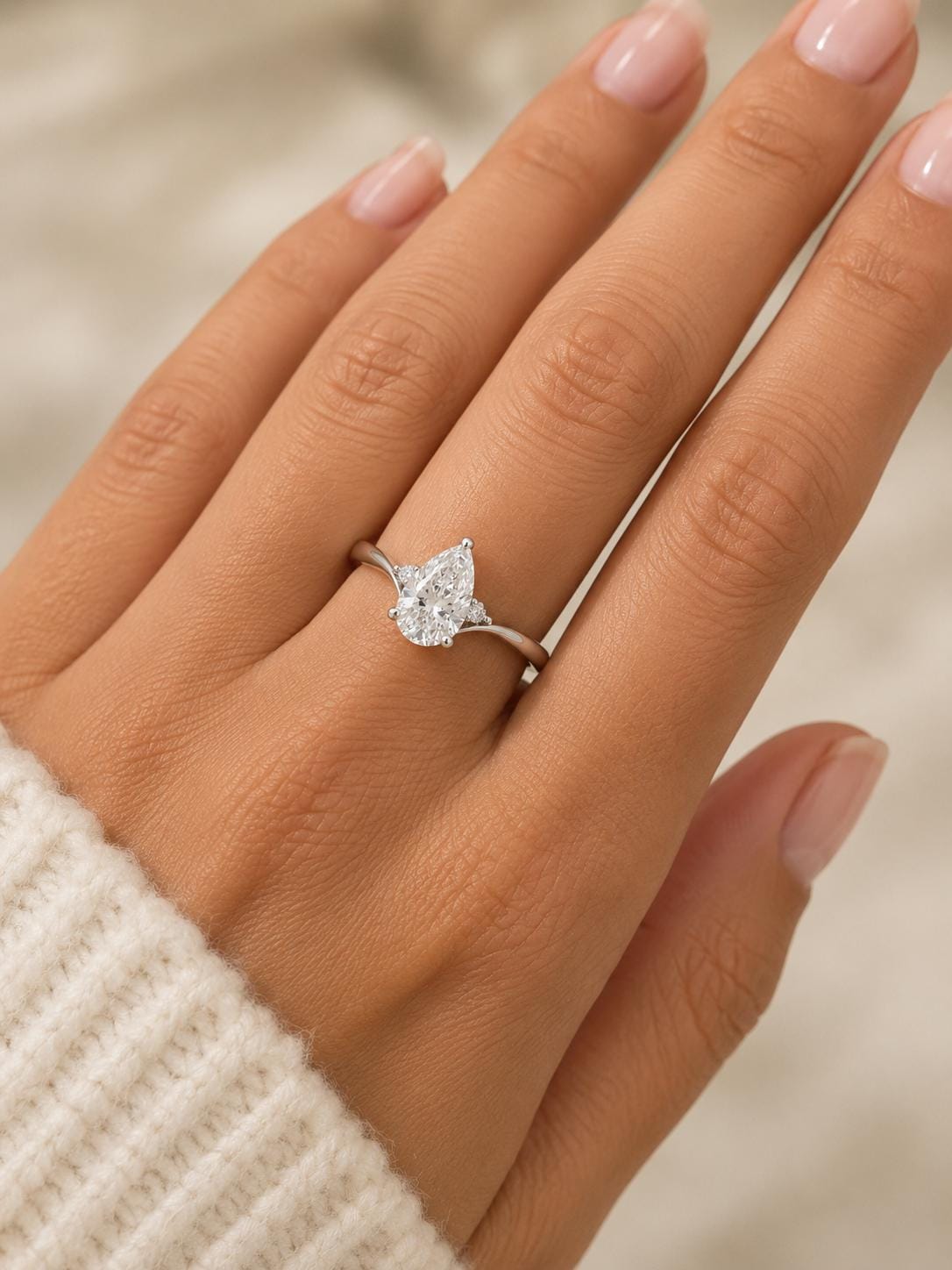 14k Solid Gold Pear Shaped Engagement Ring Pear Diamond Ring Lab Grown Diamond Ring Pear Ring for Anniversary Gift Solid Gold Ring