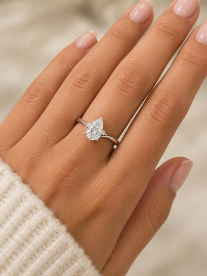 14k Solid Gold Pear Shaped Engagement Ring Pear Diamond Ring Lab Grown Diamond Ring Pear Ring for Anniversary Gift Solid Gold Ring