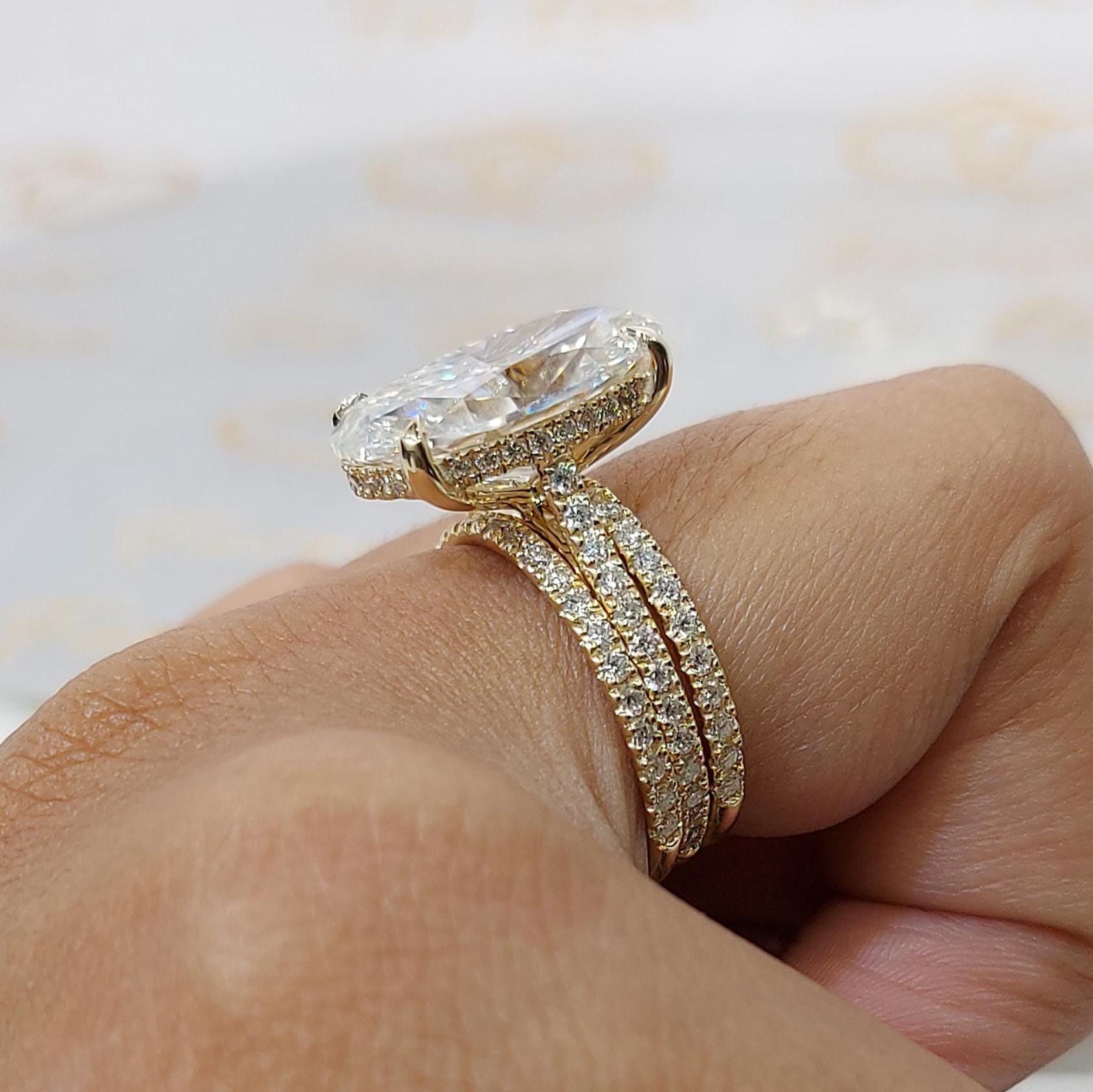 9.5ct Oval Cut Engagement bridal set Crushed ice Oval 16*9.5mm Moissanite diamond hidden halo bridal pave set Anniversary Proposal Ring.