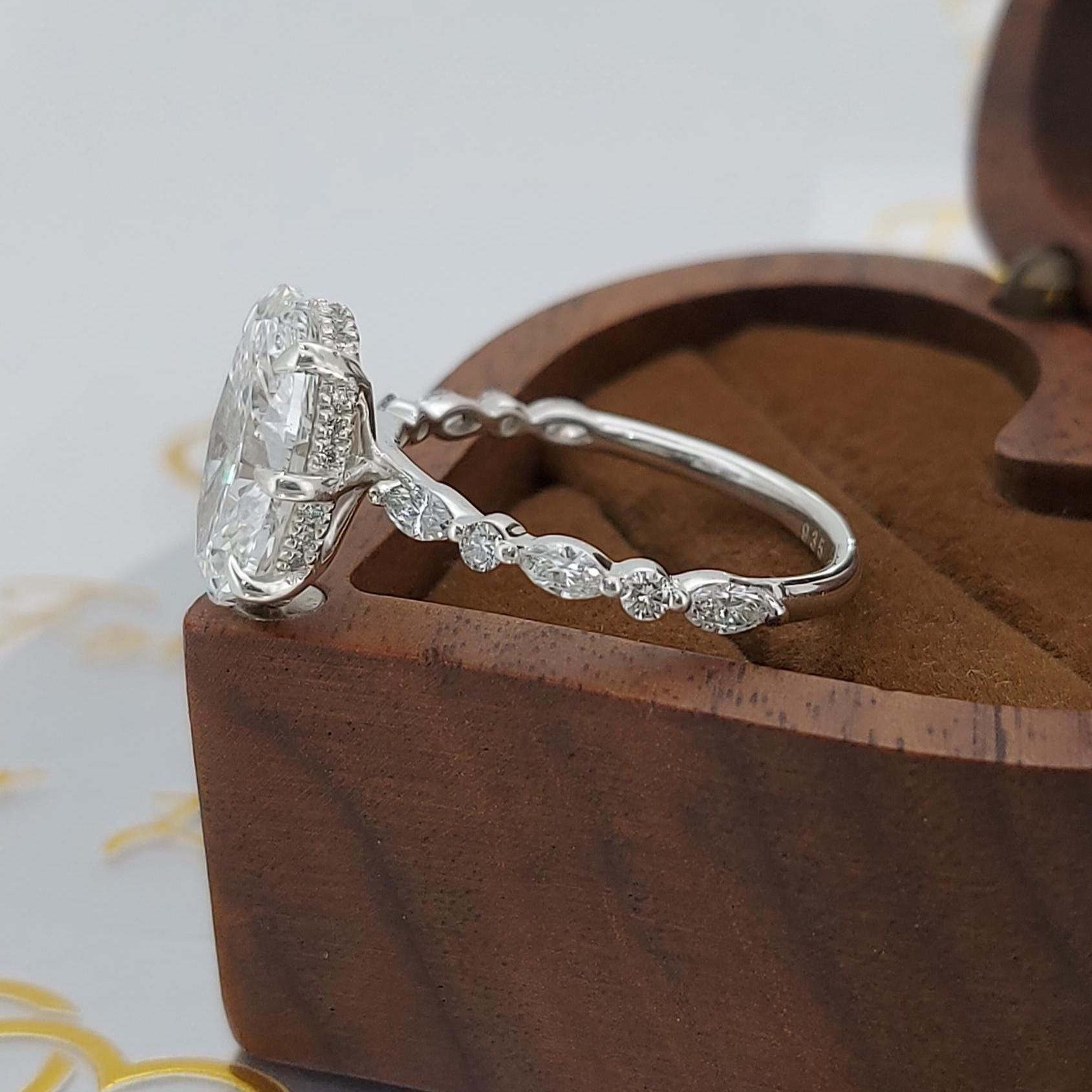 4.5 Ct IGI Certified Oval Lab Diamond Hidden Halo Engagement Ring