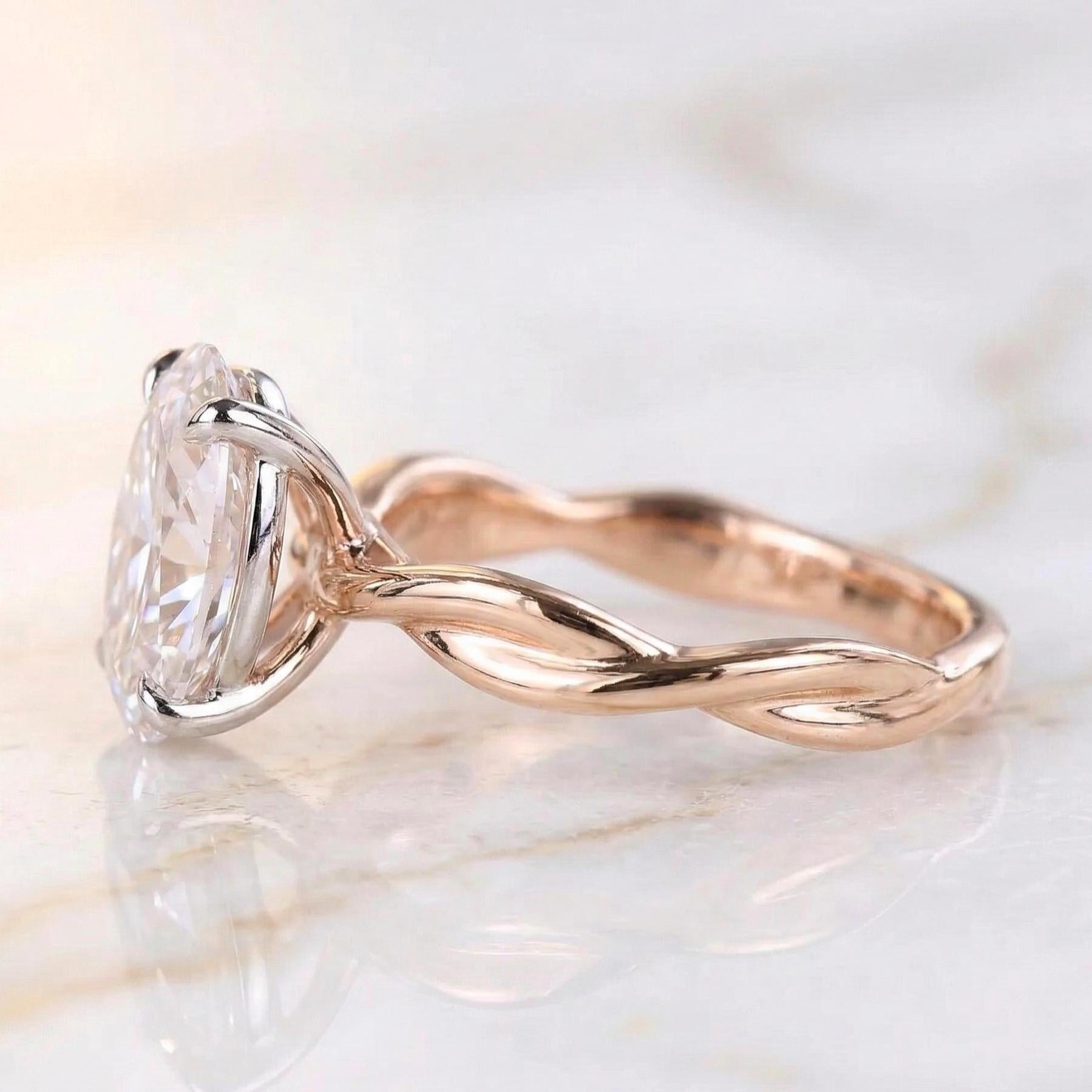 2 Carat Oval E Color VVS2 Clarity IGI Certified Lab Grown Diamond Ring with Twisted Rope Band Engagement Ring 14k Gold Perfect gift for her