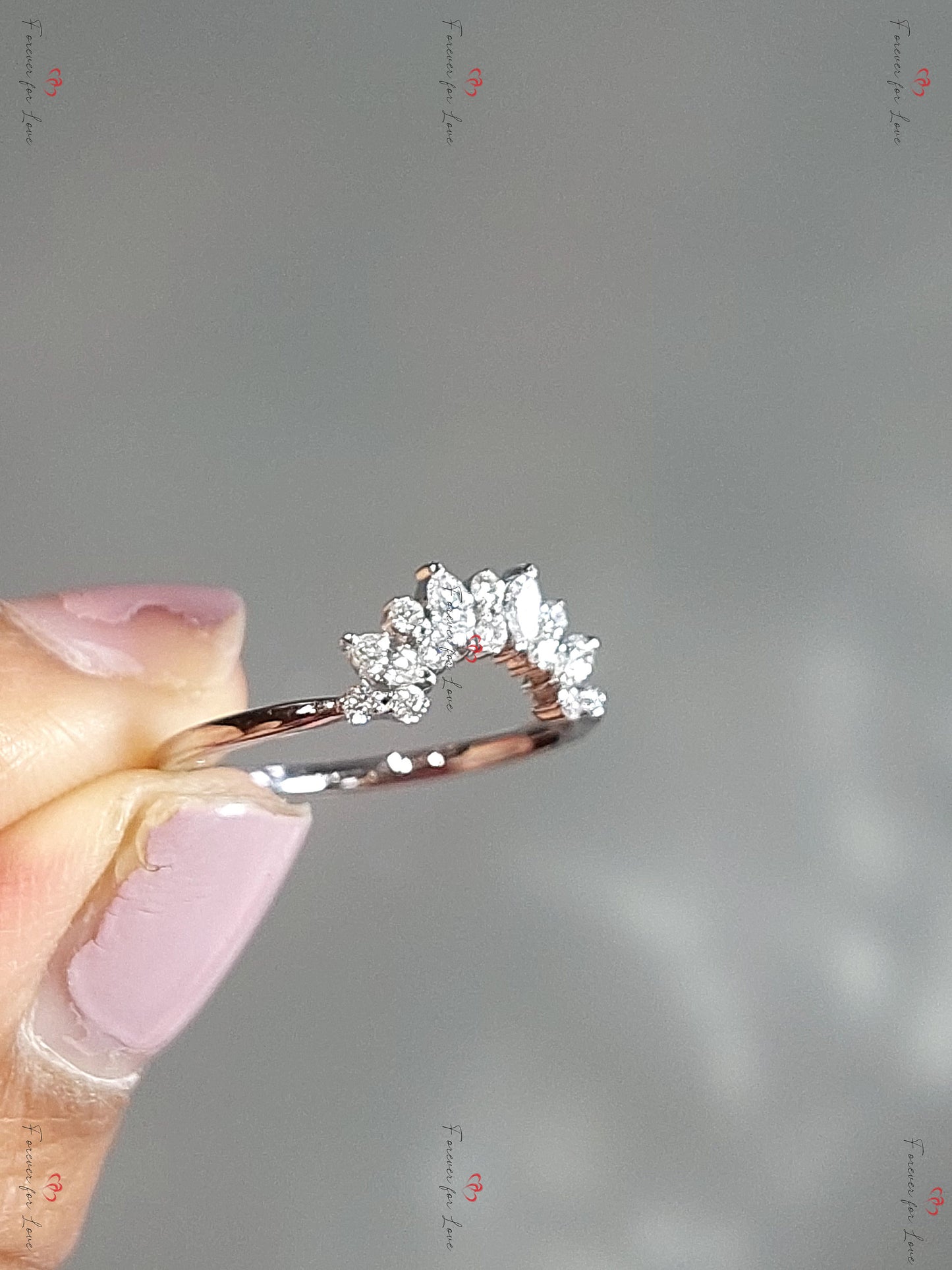 Bague empilable Marquise en diamant naturel Marquise cut Moissanite Taille Brillant engagement ring in Gold or Platinum — custom handcrafted by Forever For Love