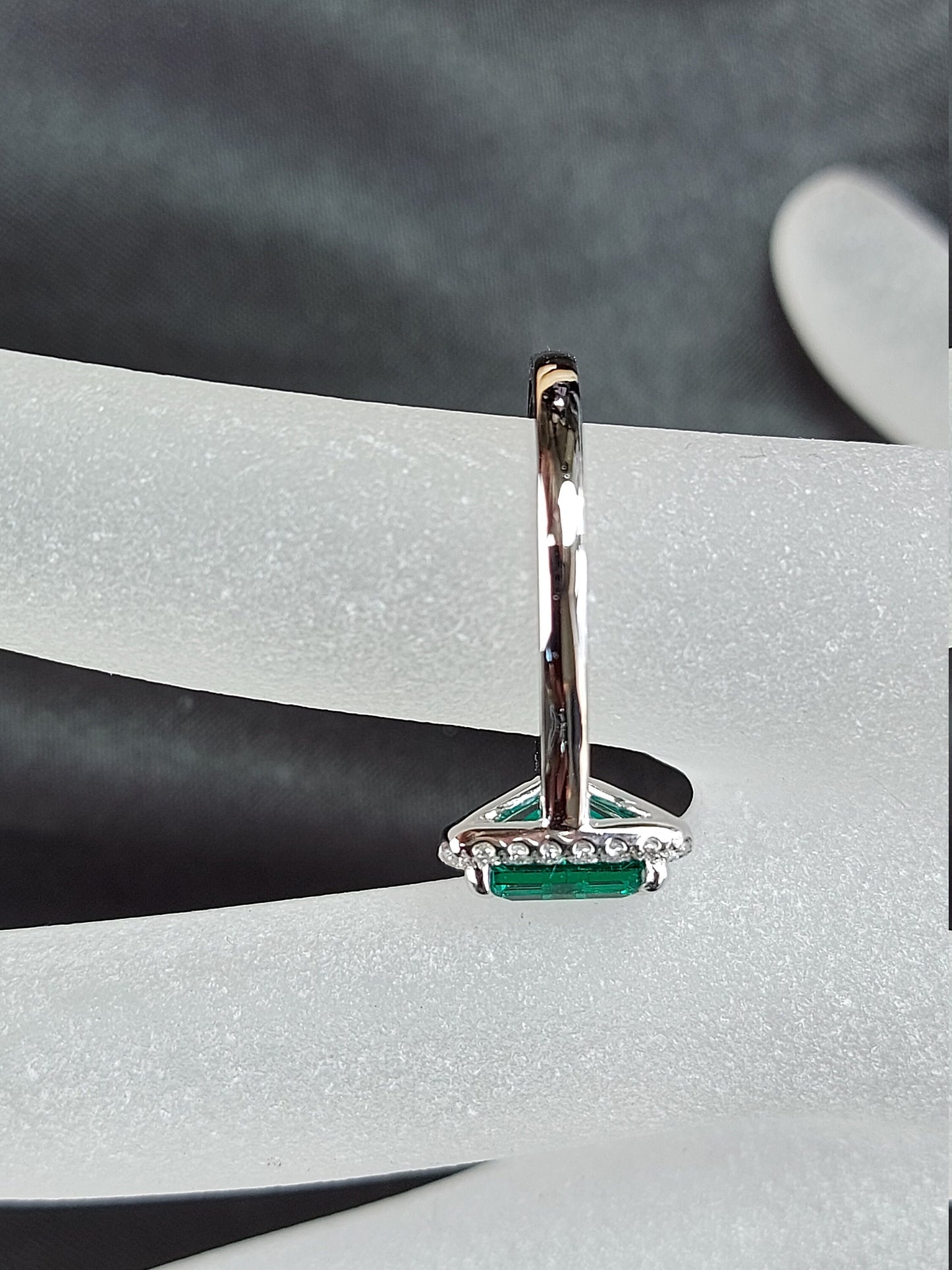 1.5 Ct Emerald with Emerald Halo Engagement Ring Emerald Cut cut 1Ct Natural Emerald engagement ring in 935 Argentium Silver — custom handcrafted by Forever For Love