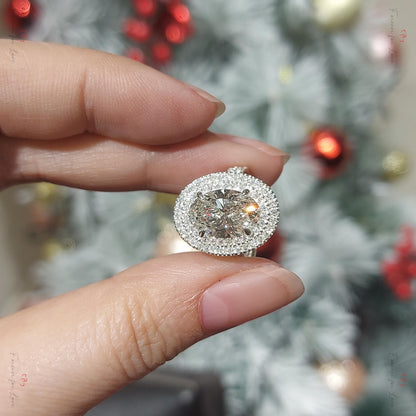 IGI Certified Oval Lab Diamond Halo Engagement Ring