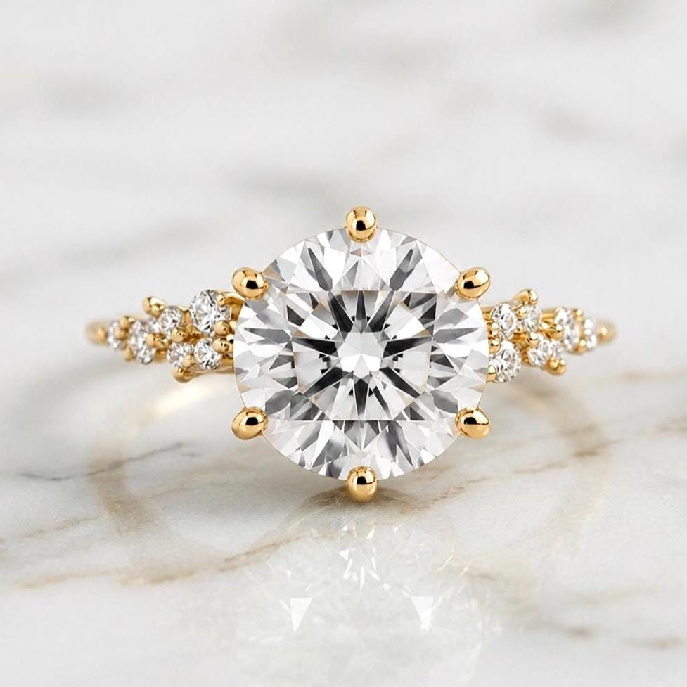 4,5 Karat IGI-zertifizierter runder Labor-Diamant-Verlobungsring Round cut Moissanite engagement ring in 935 Argentium Silber — custom handcrafted by Forever For Love