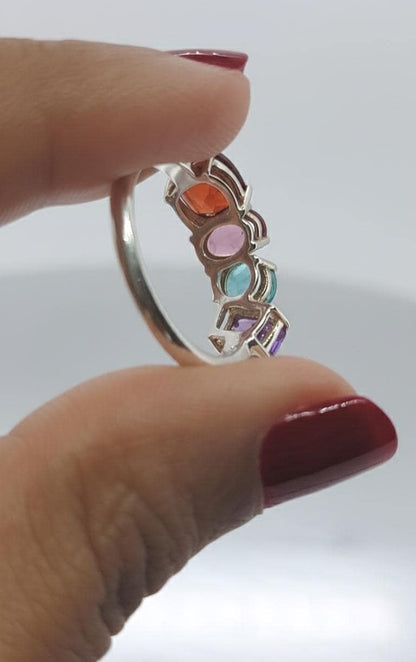 Cluster Gemstone Engagement Ring, 14k yellow gold Lab grown Gemstone ring, Different Birthstone, Colorful ring, Perfect gift for her