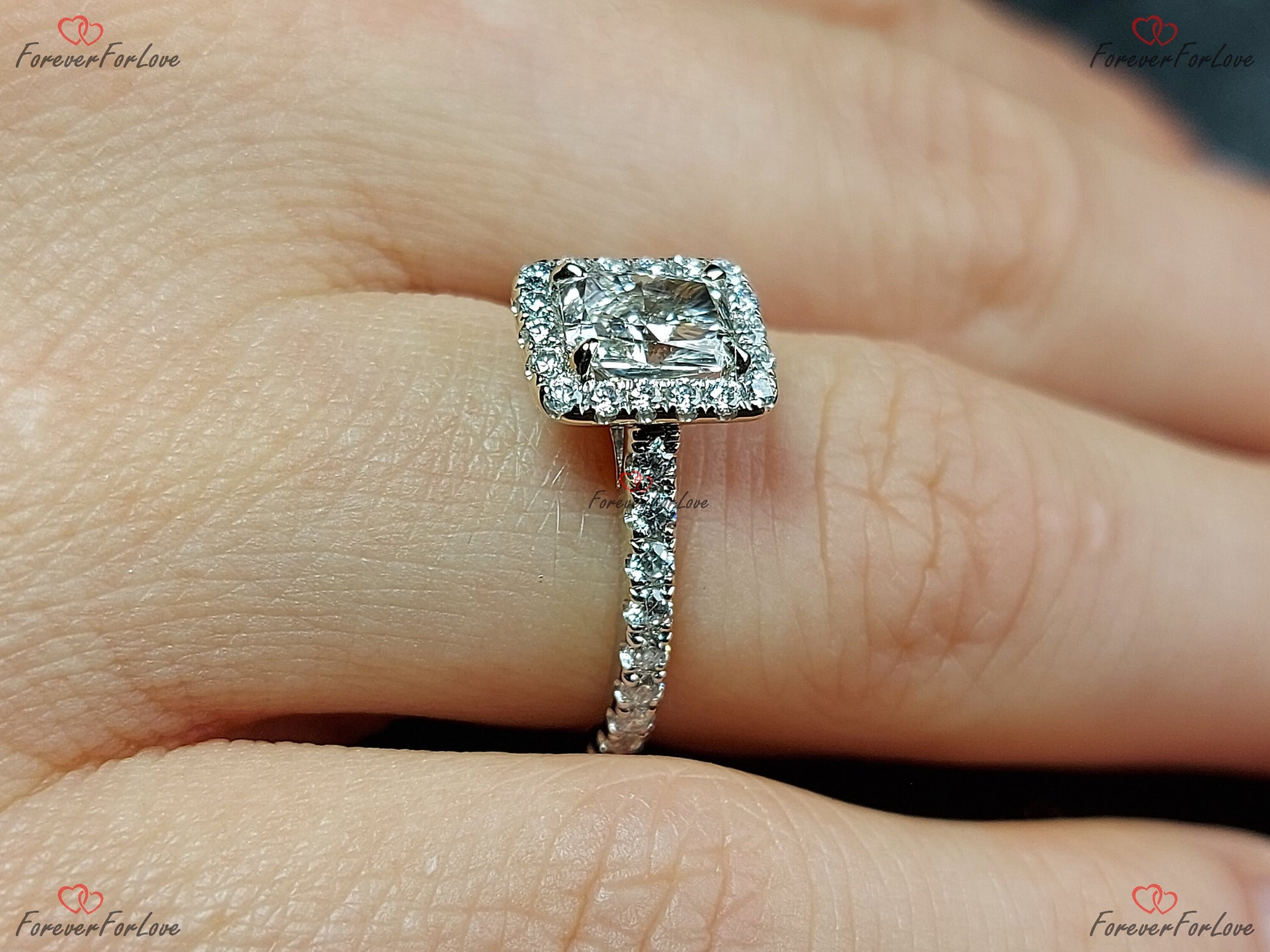 0.7 Ct IGI Certified Radiant Lab Diamond Halo Engagement Ring