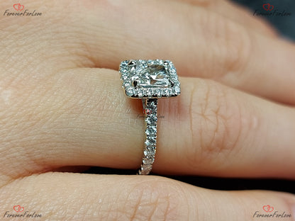 0.7 Ct IGI Certified Radiant Lab Diamond Halo Engagement Ring