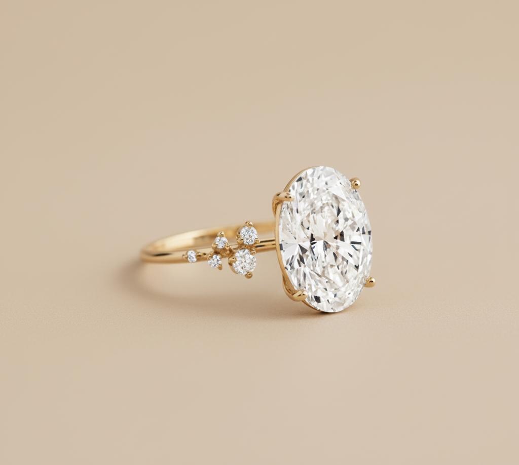Verlobungsring mit 3 Karat IGI-zertifiziertem ovalem Labor-Diamanten Oval cut Moissanite engagement ring in 935 Argentium Silber — custom handcrafted by Forever For Love