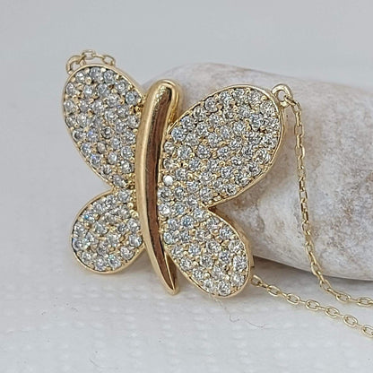 Schmetterlingskette, 14K massives Gelbgold Schmetterlingskette, Diamant Schmetterlingskette, minimalistische Schmetterlingskette, Geschenke für sie