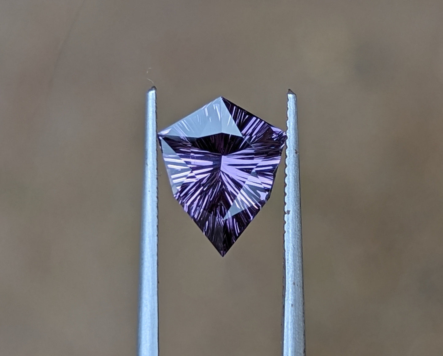 2 Carats Concave Cut Spinel, Lavender Color Shield Shape Spinel from Sri Lanka, Genuine Stone for Her. Moissanite engagement ring in Gold or Platinum — custom handcrafted by Forever For Love