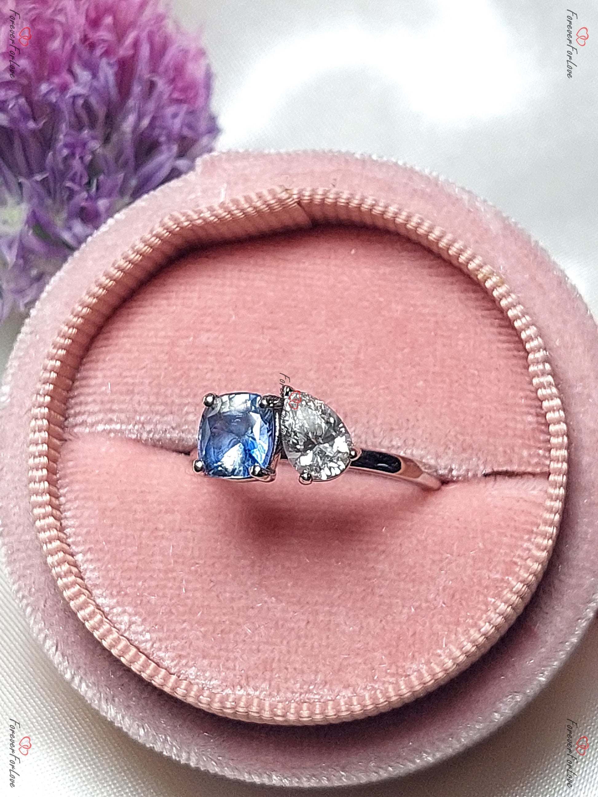 Cushion Diamond, Sapphire Engagement Ring
