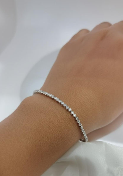Diamant Tennisarmband mit Lünette 14K Weißgold rundes Tennisarmband, im Labor gezüchtetes Armband, wunderschönes Armband mit weißen Diamanten, rundes Armband.