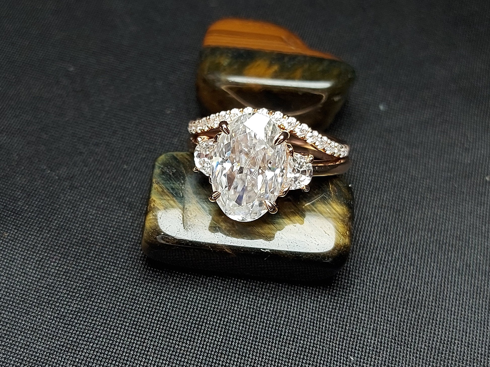 4.6 Ct Oval Moissanite Three Stone Engagement Ring
