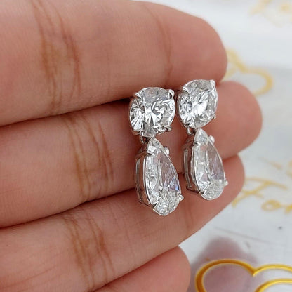 6 Karat Gesamtgewicht, Farbe E, Reinheit VVS2, IGI-zertifizierte Lab-Grown Diamant-Ohrringe mit Rund- und Tropfenschliff, 14 Karat Weißgold, perfektes Geschenk für sie.