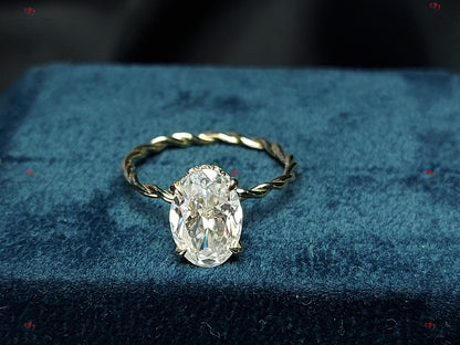 3 Ct Oval Diamond, Moissanite Hidden Halo Engagement Ring