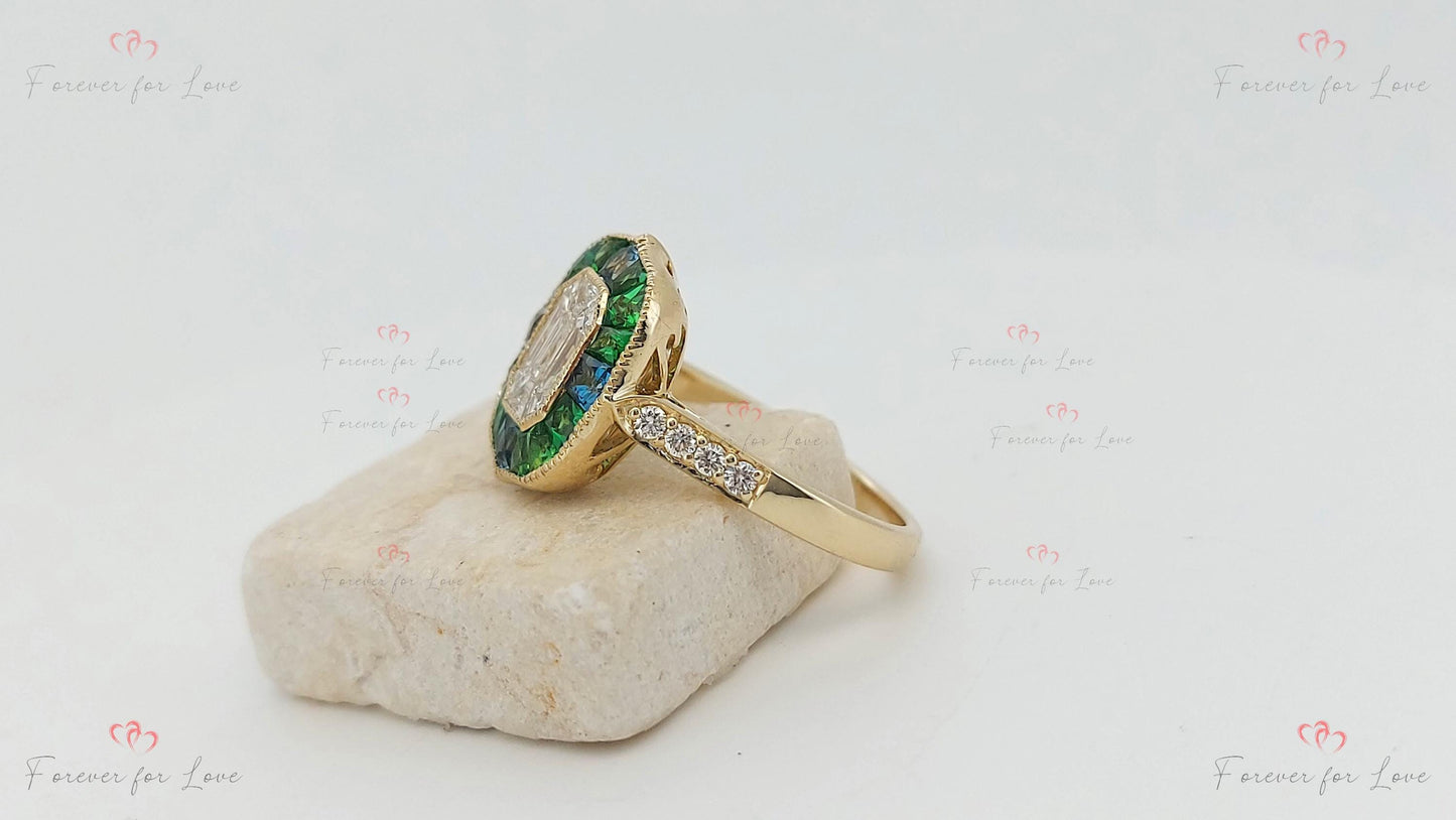 Bague de fiançailles solitaire à diamant de laboratoire taille émeraude ou moissanite Emerald cut 1Ct Moissanite taille brillant engagement ring in Gold or Platinum — custom handcrafted by Forever For Love