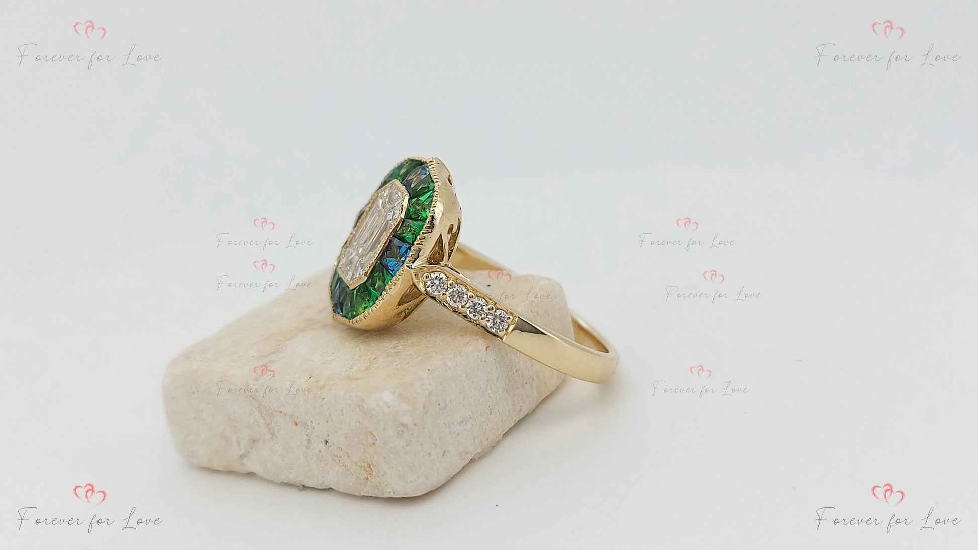 Emerald Diamond Solitaire Engagement Ring