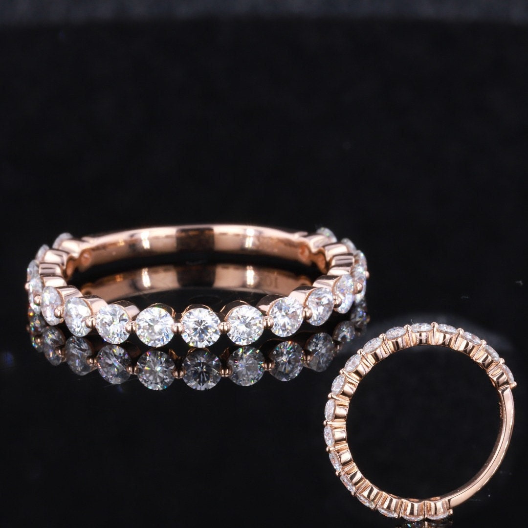 Round Moissanite Half Eternity Band for Stacking Round cut Moissanite Brilliant Cut engagement ring in 935 Argentium Silver — custom handcrafted by Forever For Love