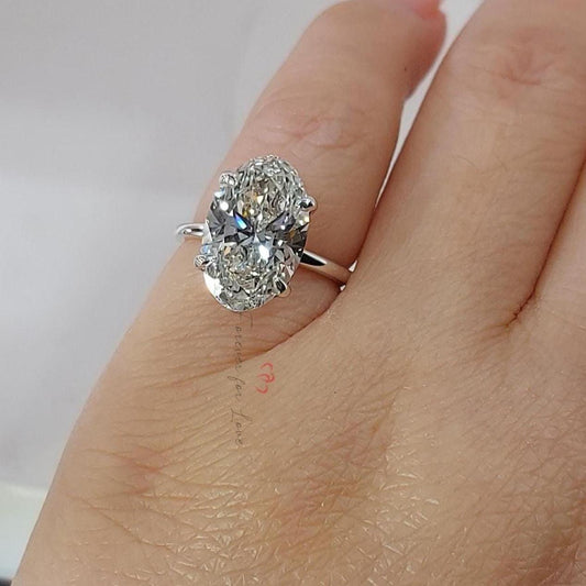 3 Ct Oval Lab Diamond Solitaire Engagement Ring