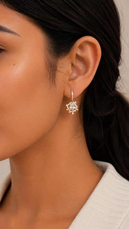 1.5 TCW Radiant-, Baguette- und Runddiamant-Ohrhänger, Labor-Diamant-Hakenohrringe, Diamant-Ohrringe für Frauen und Mädchen, Perfektes Geschenk
