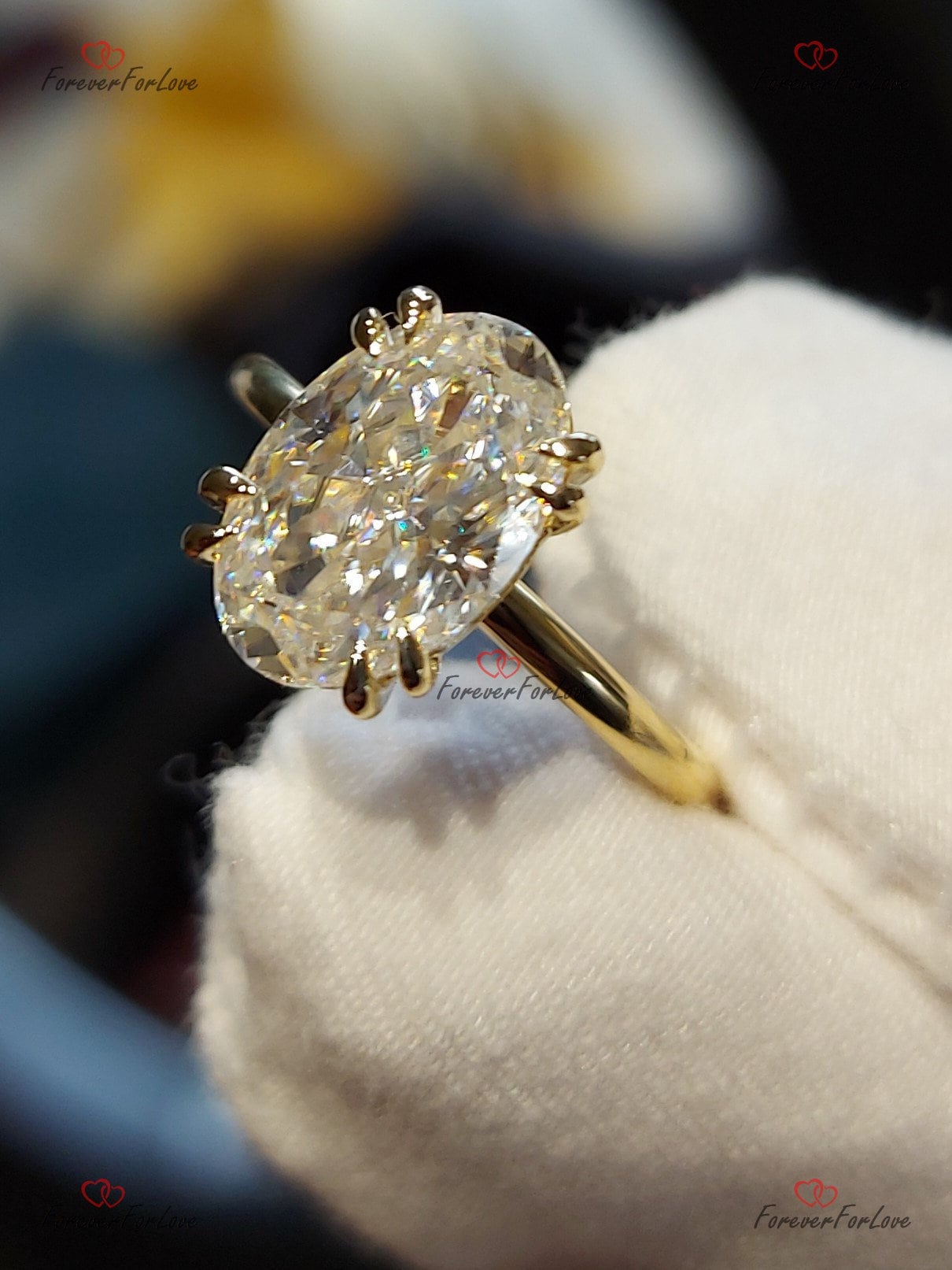 2 CT ovaler Verlobungsring in 14k/18k Weißgold, länglicher ovaler Moissanit-Verlobungsring mit doppelter Krappenfassung, Antrag, Jahrestag, moderner Ring Oval cut Moissanite engagement ring in 935er Argentium Silber — custom handcrafted by Forever For Love