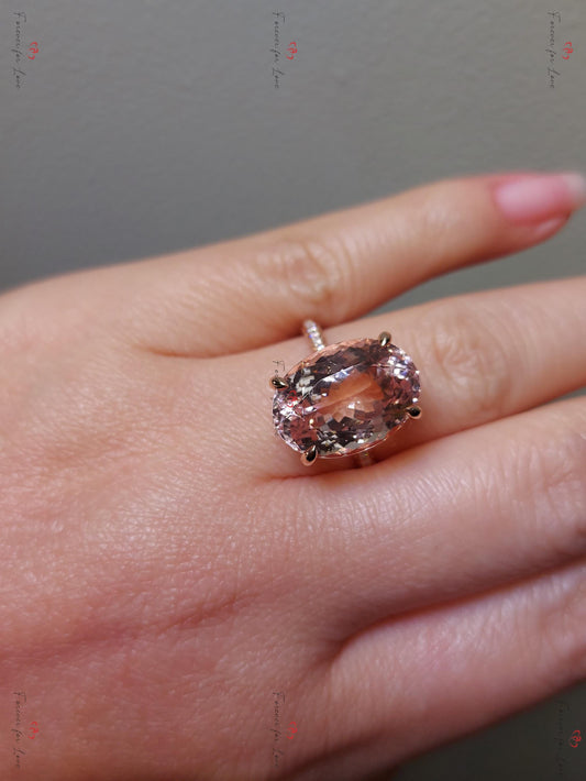 8 Ct Oval Diamond, Morganite Halo Engagement Ring