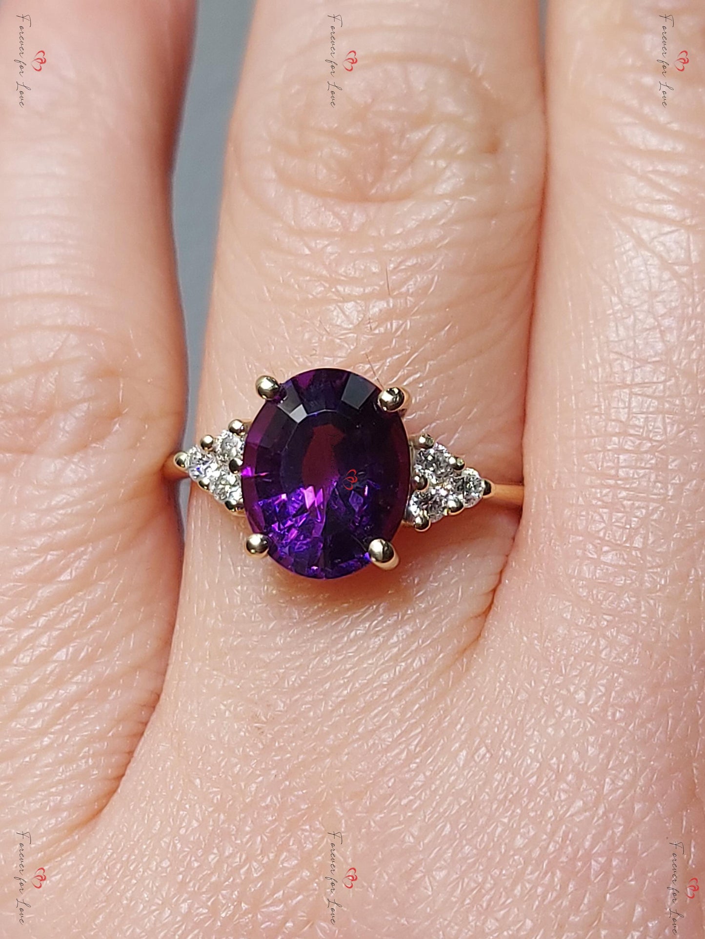 Bague de fiançailles solitaire ovale diamant améthyste Oval cut Moissanite engagement ring in Gold or Platinum — custom handcrafted by Forever For Love
