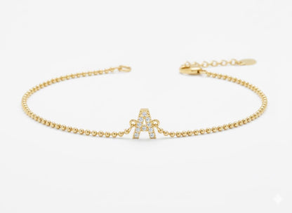 14K Gold Buchstabenarmband, Diamant Buchstabenarmband, Diamantanhänger, Buchstabenarmband, Massivgold, Initialenschmuck, Personalisiertes Geschenk