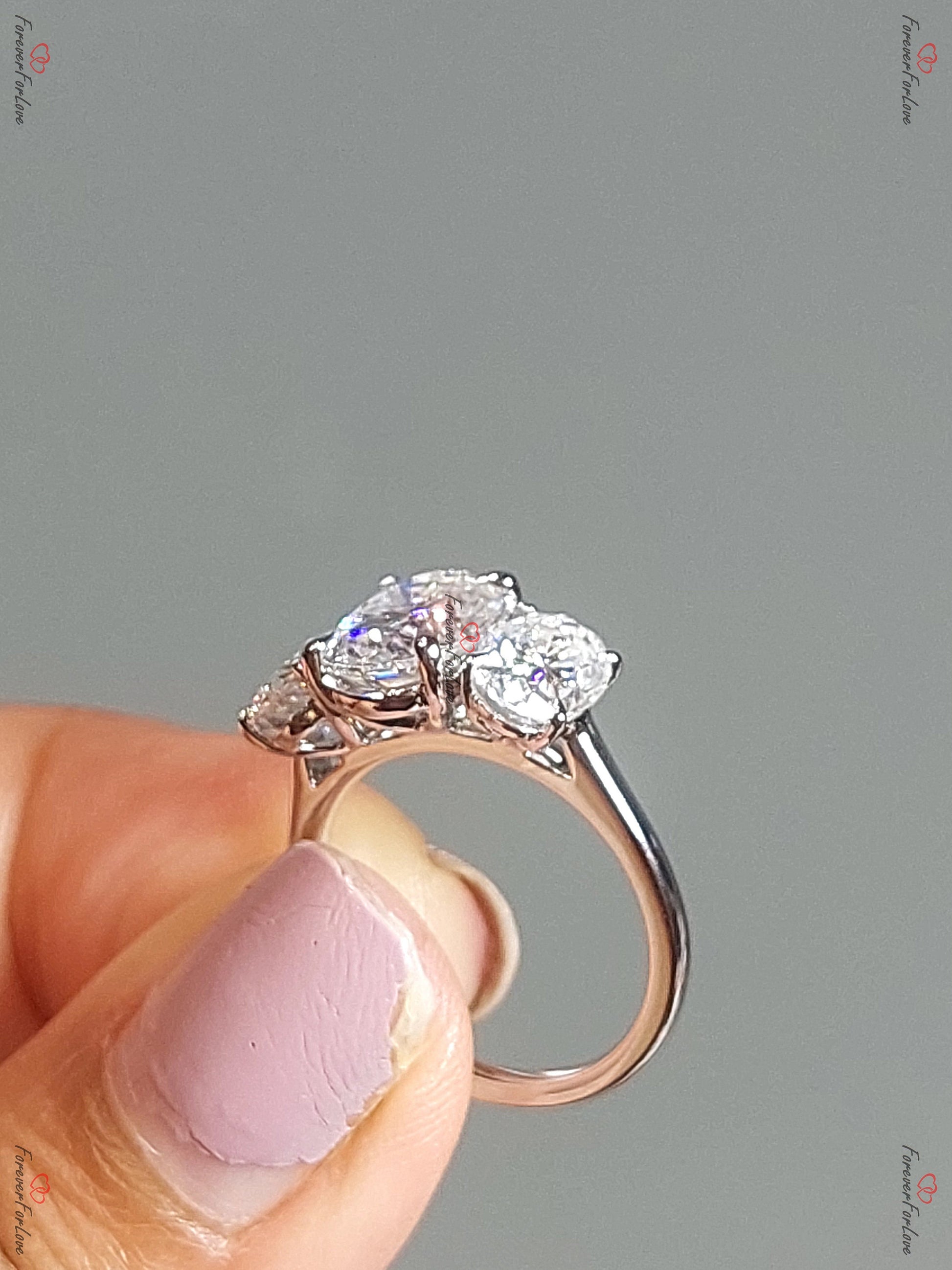 Vintage Oval Moissanite engagement ring unique Cluster Platinum engagement ring women Trilogy wedding Bridal art deco Wedding Anniversary