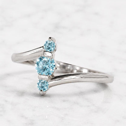 0.3ct Round Aquamarine Engagement Ring 14K White Gold Women Wedding Ring Bridal Art Deco Gemstone Ring Anniversary Gift for her.
