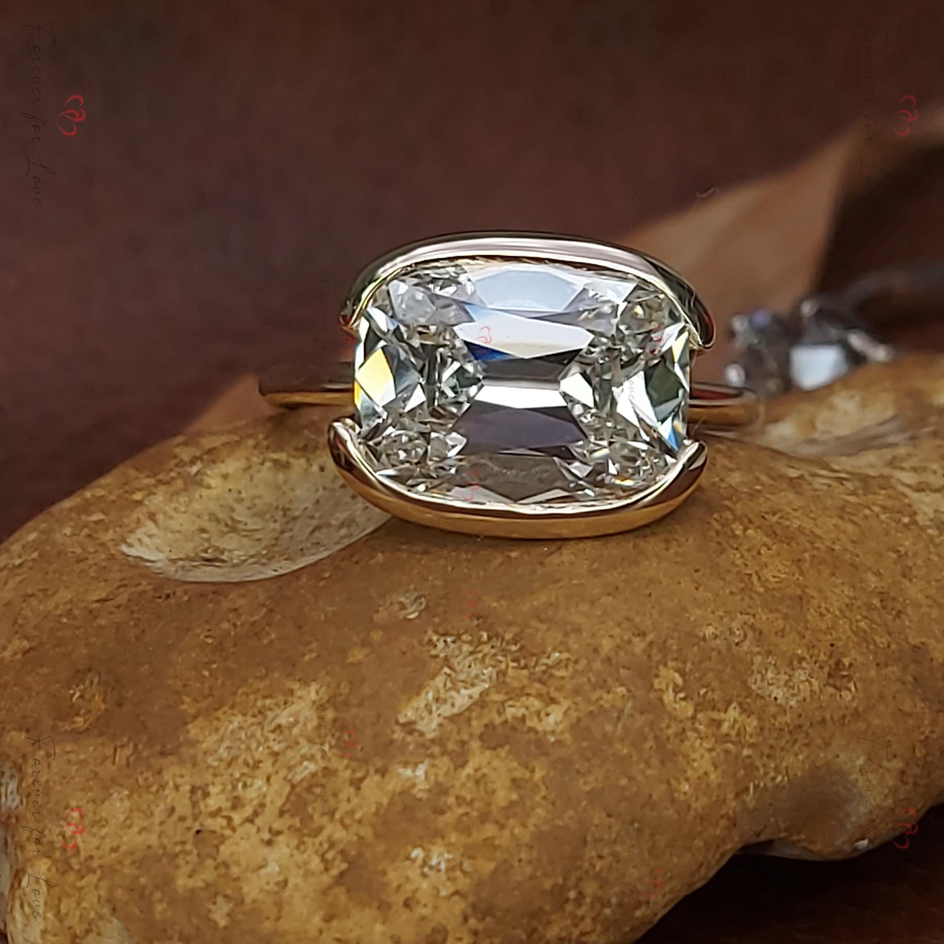 4 Ct IGI Certified Old Mine Lab Diamond Hidden Halo Engagement Ring