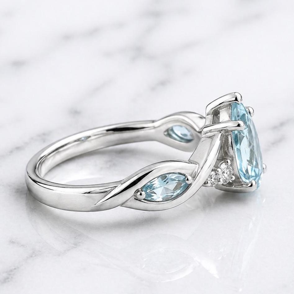 2 Ct Pear Lab Diamond, Aquamarine Engagement Ring