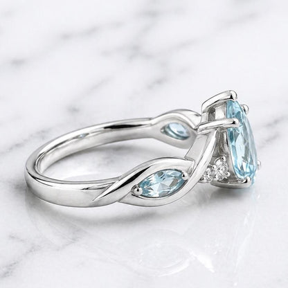 2 Ct Pear Lab Diamond, Aquamarine Engagement Ring