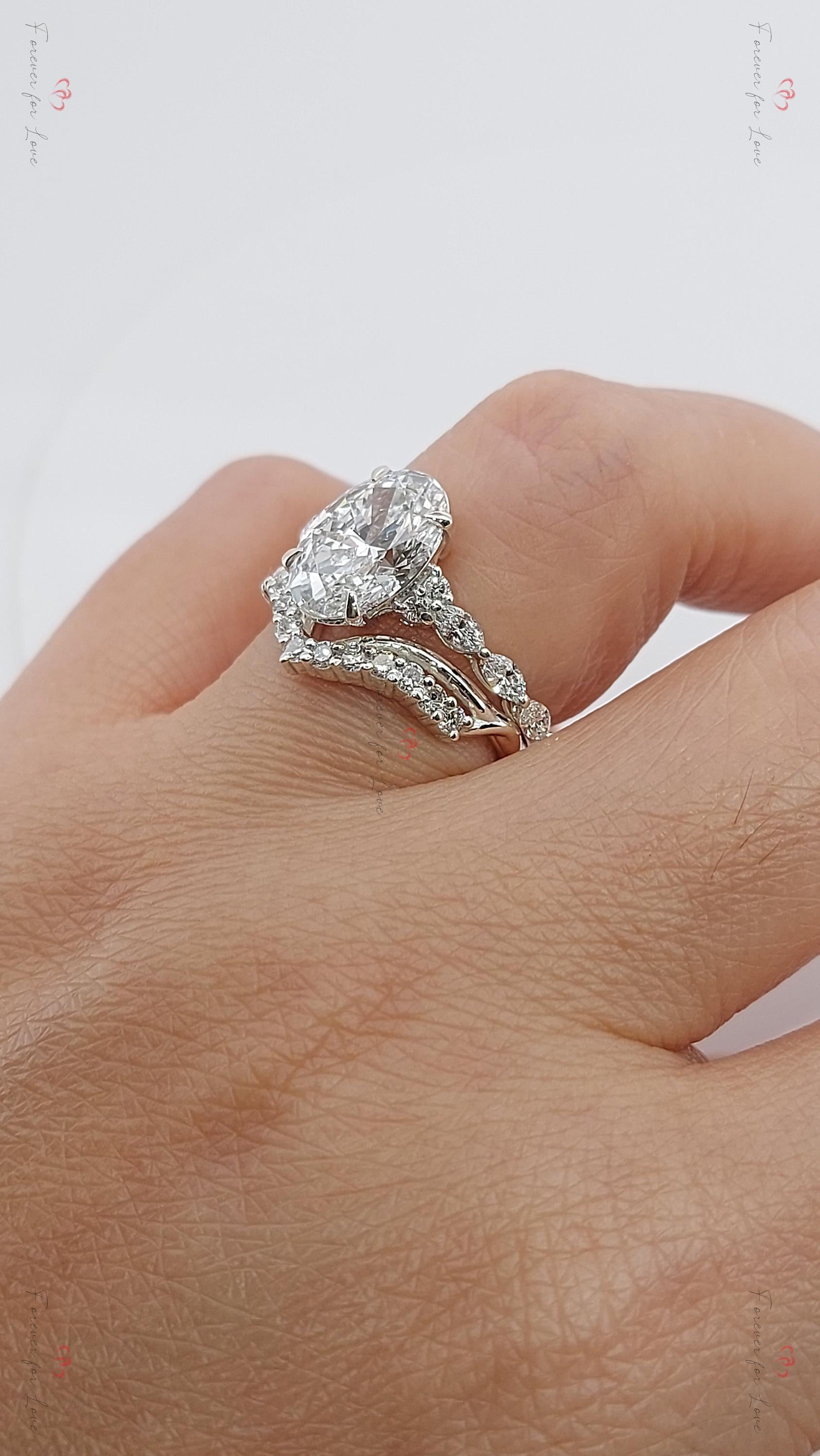 3 Ct Oval Lab Diamond Hidden Halo Engagement Ring