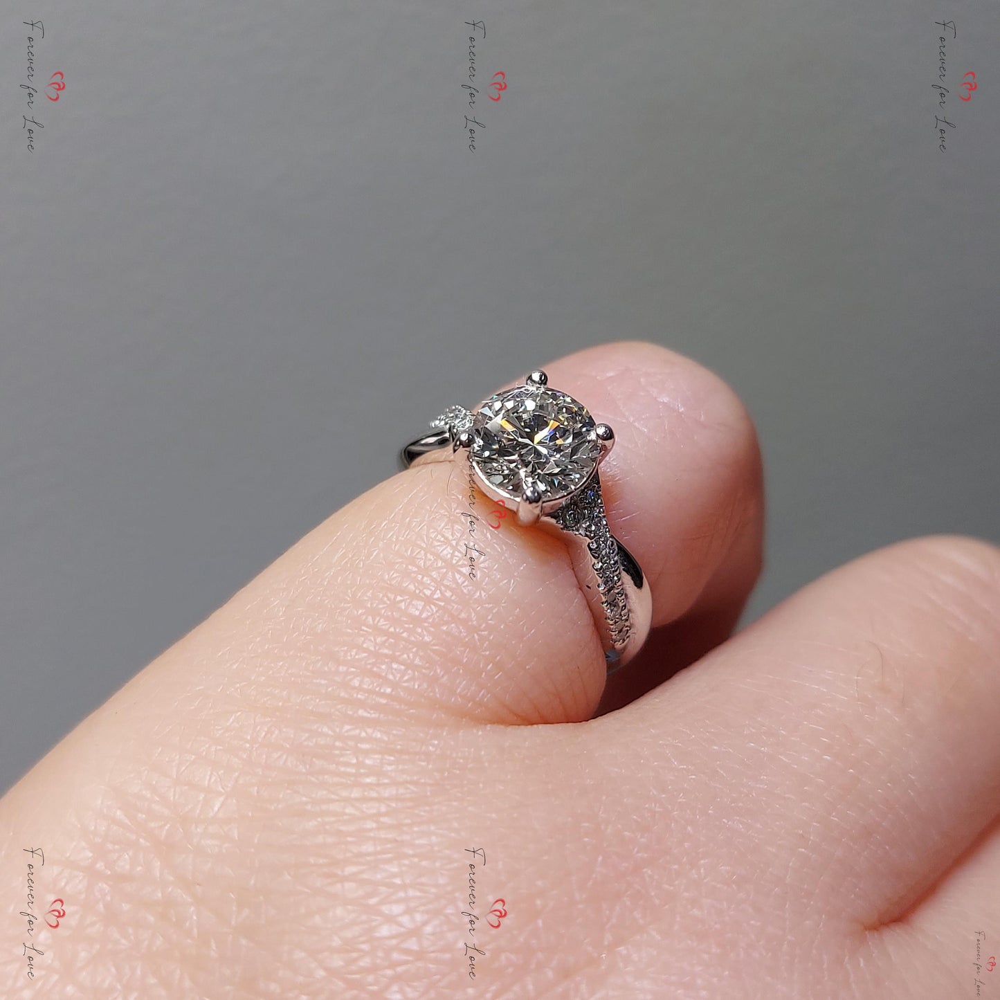 1 Ct IGI Certified Round Lab Diamond Solitaire Engagement Ring Round cut 1Ct Moissanite Brilliant Cut engagement ring in 935 Argentium Silver — custom handcrafted by Forever For Love