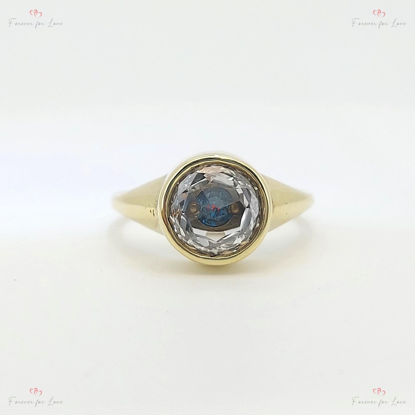 1.5 Ct IGI Certified Rose-Cut Lab Diamond Bezel Engagement Ring Round cut 1Ct Moissanite Brilliant Cut engagement ring in 935 Argentium Silver — custom handcrafted by Forever For Love