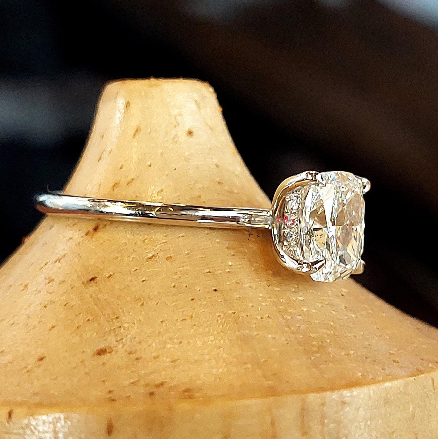 1.5 Ct IGI Certified Cushion Lab Diamond Hidden Halo Ring Cushion cut 1Ct Moissanite Brilliant Cut engagement ring in 935 Argentium Silver — custom handcrafted by Forever For Love